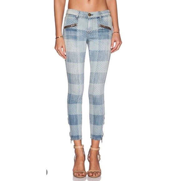 Current/Elliott  Soho Zip Stiletto Skinny Plaid Lightweight Jeans Size 27 / 4 US - Picture 1 of 9